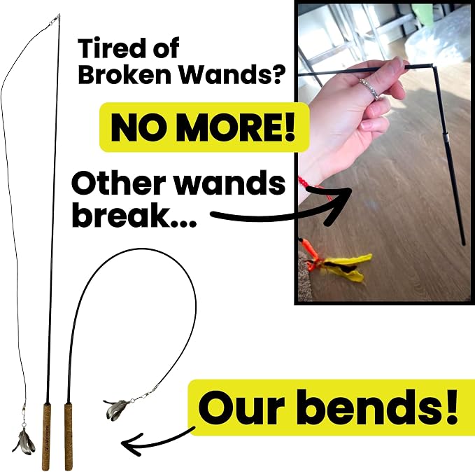 Forever Stick 2-Pack - The Unbreakable Cat Wand Toy, Durable Cat Toy Wand, Extra Long Cat String Toy, Cat Fishing Pole Toy for Bored Indoor Adult Cats, Cat Stick Toy, Cat Feather Wand, Cat Teaser Wand