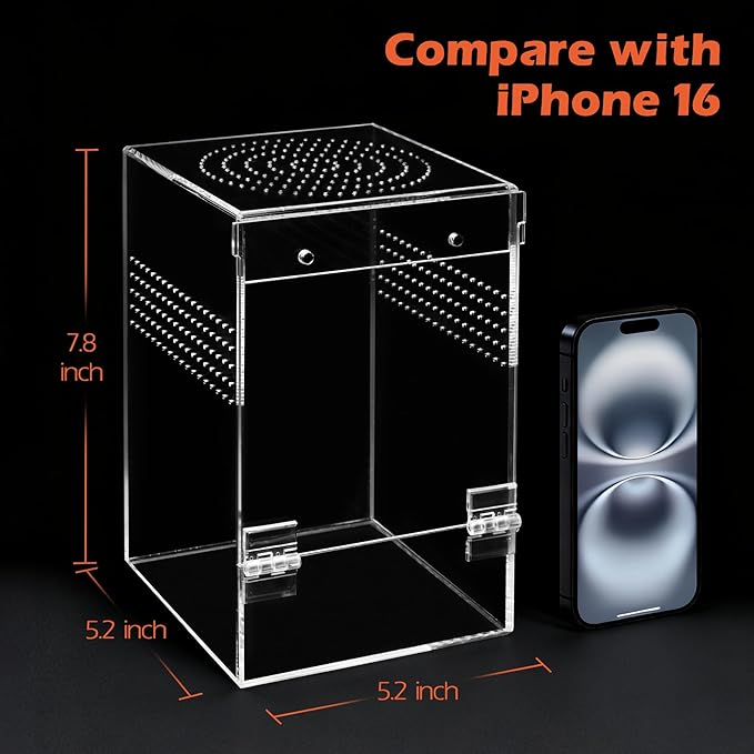 AZV Large Jumping Spider Enclosure Kit,Escape Proof Praying Mantis Habitat,Magnetic Door Arboreal Tarantula Spider Box,Complete Transparent Acrylic Beetle Terrarium,Insect Cage Bug Starter Container