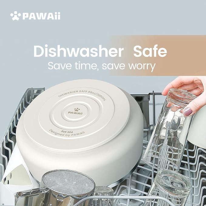 Pawaii Dog Bowl,68 oz Stainless Steel Food and Water Bowl,ID Tag,1 Pack | Double-Wall Design,Non-Slip Rubber Base,Dishwasher Safe,Smooth Open Design, Not a Slow Feeder,Easy-Rinse Interior
