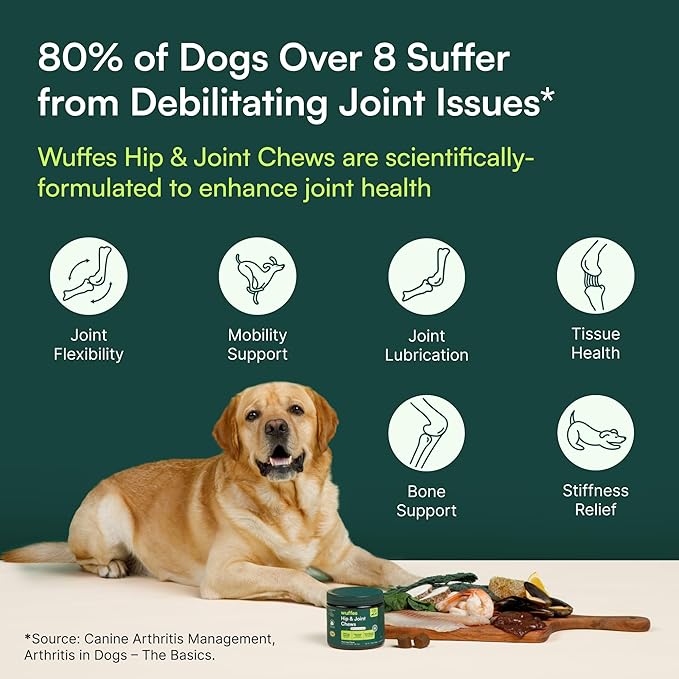 Wuffes Chewable Dog Hip & Joint Supplement - Glucosamine & Chondroitin Chews - Dog Joint Supplements & Vitamins - Extended Joint Care (Large Breed (Over 65 lbs), 60 Chews (Pack of 2))
