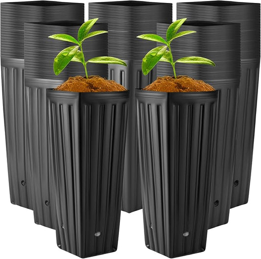 Nuenen 500 Pcs Tall Pot Plastic Deep Plant Nursery Pots Black Seedling Flower Plant Container with Drainage Holes for Indoor Outdoor Gardening (11.8" H X 3.9" W)