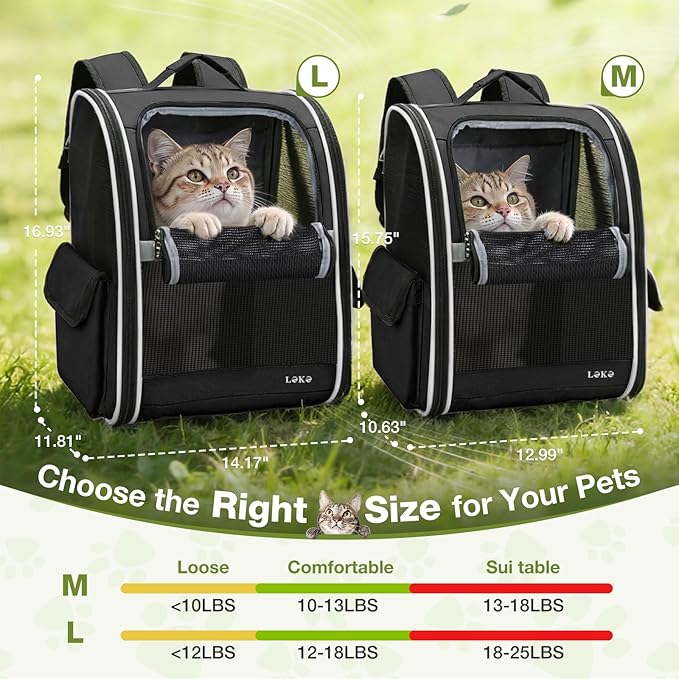 Lekereise Dog Carrier Backpack for Small Medium Large Dogs Cats up to 25 lbs, Breathable Pet Backpack Carrier with 3 Entrances, Collapsible Cat Backpack Carrier, Travel Hiking Puppy Backpack