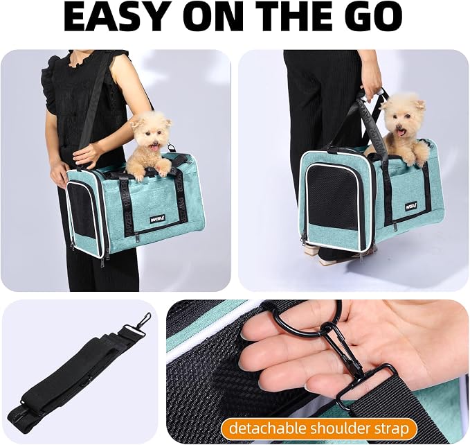 Cat Carrier for Travel, Soft-Sided, Top Loading, Privacy Curtain, to 20 lbs | Medium Pet Carry Bag Anxious Cat, Vet Visits Car Transport, Luggage Sleeve Suitcase Attachable Small Puppy Crate Kennel Teal