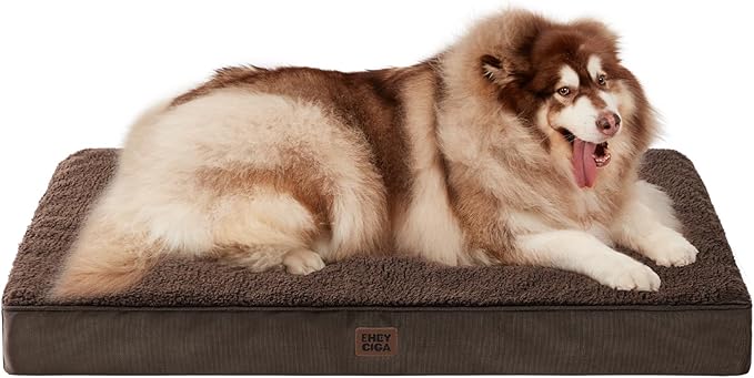 EHEYCIGA Orthopedic Dog Bed Large with Removable Washable Cover, 50IN Brown | Egg Crate Foam Support, Durable Oxford fabric, Non-Slip Bottom, Machine Washable, Soft Waterproof Plush Pet Bed Mat For Crate
