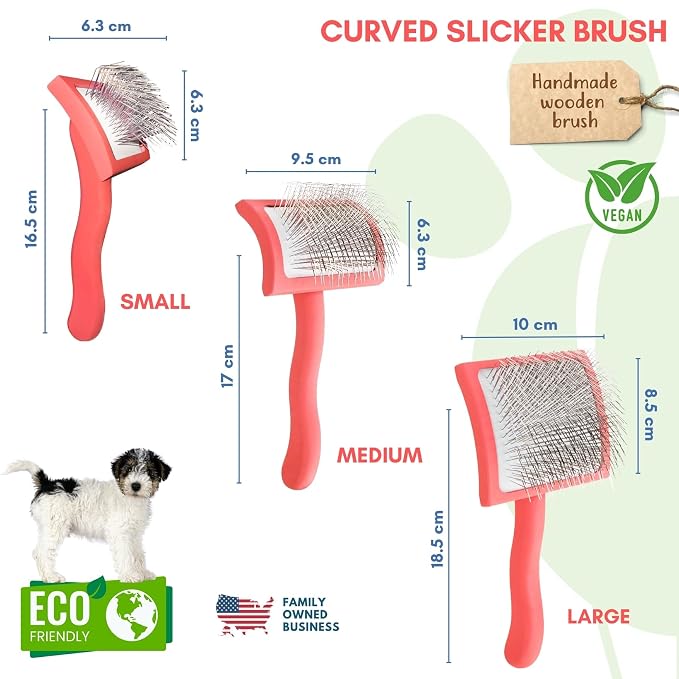 Slicker Brush for Dogs - Long Pin for Poodles, Doodles & Long Haired Dogs, Deshedding & Dematting Tool, Slicker Dog Brushes for Grooming (Coral, Curved Medium)