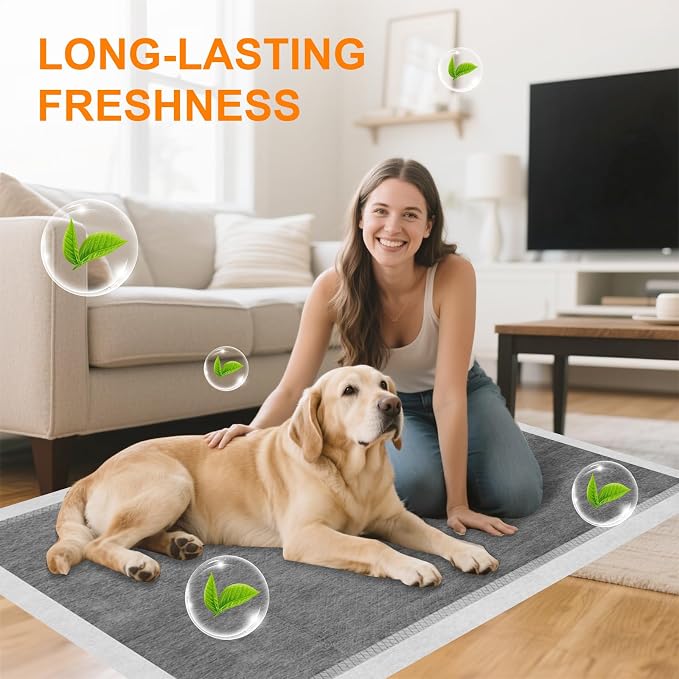 Charcoal Puppy Pads 36"×51", Ultra-Large Carbon Pee Pads for Dogs, Odor-Control Puppy Pads, 6-Layer Dog Training Pads, Ultra-Absorbent & Quick-Dry Black Dog Pads 40 Count