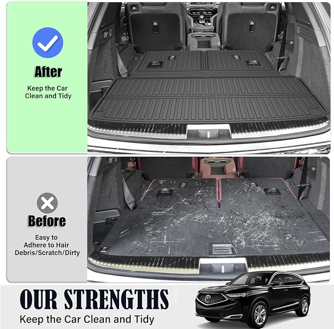 Original 2022-2026 MDX Cargo Liners & Backrest Mat for Acura MDX - Custom Fit Upper and Lower Position Trunk Mat & 3rd Row Seat Backrest Mat - All Weather Odorless TPE Car Mats for Acura MDX 2022-2026