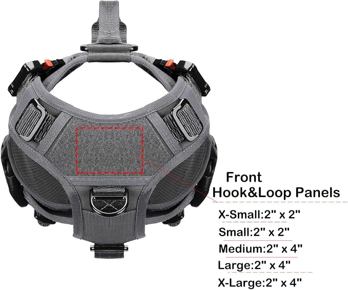 ICEFANG No Pull Tactical Dog Harness for Small Dogs,Adjustable Dog Vest | Control Handle,MOLLE Panel,Front Hook,3 Leash Clips,Soft Padded,for walking training,Grey,Small