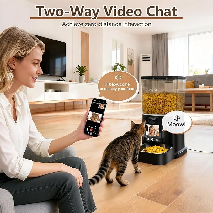 Automatic Cat Feeder with Camera, 5G WiFi Smart Pet Feeder with 2-Way Video/Audio, 45° Adjustable Angle, Night Vision, 5L Cat Food Dispenser for Cats & Small Dogs with APP Control for Vacation & Work