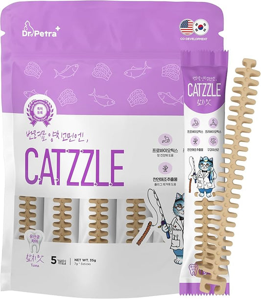 CATZZLE Cat Treats, Dental Chews for Indoor Cats, Cat Teeth Cleaning, Dental Care Snacks - Digestive Health (Tuna Flavor), 5 Sticks (1.25 oz.)