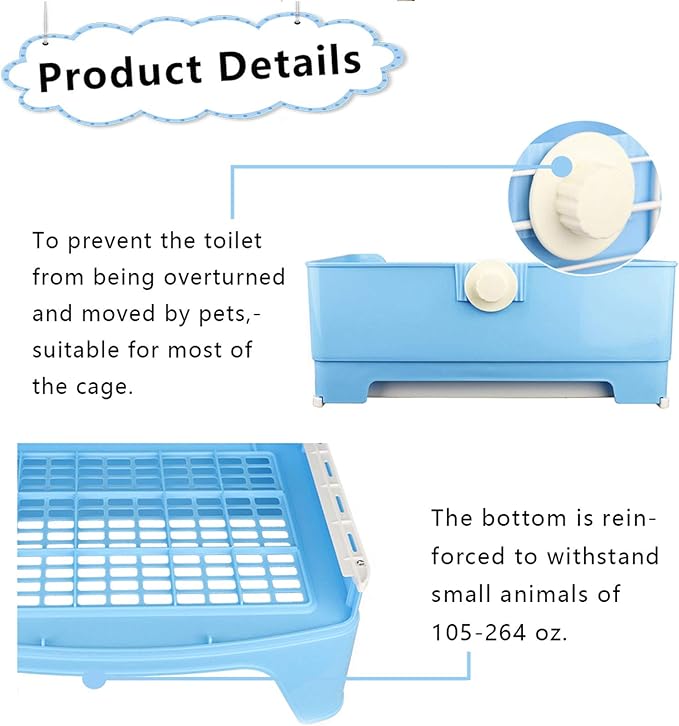 PINVNBY Large Corner Rabbit Litter Box with Drawer,Bigger Potty Trainer Pan for Adult Bunny Guinea Pig Chinchilla Ferret Small Animals(Blue)