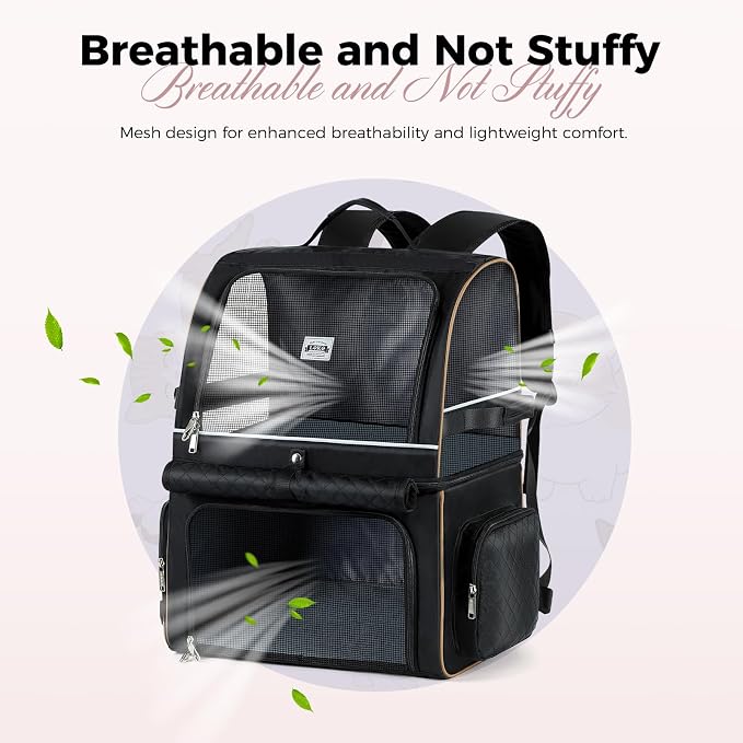 Double Cat Backpack Carrier for 2 Cats, Double-Compartment Pet Carrier Backpack for Two Small Cat or One Medium Cat, Cats Carrier Backpack Dog Carrier Backpack Fits Up to 24 Lbs,Black