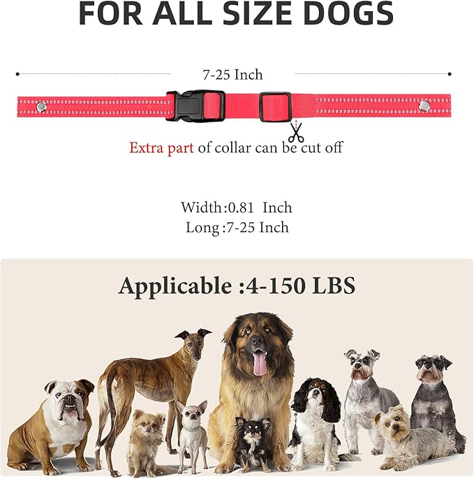 Collar Replacement Strap, Reflective Replacement Nylon Collar Strap Dog GPS Training Bark Receiver Collars, Durable Adjustable E Collar Straps for Small Medium Large Dogs, Hotpink