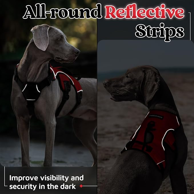 rabbitgoo Escape Proof Dog Harness for X-Large, No Pull with Lift Handle | No Escape, Full Soft Padded, Reflective Adjustable Vest, Leash Clip for Walking Hiking Training, Red, X-Large