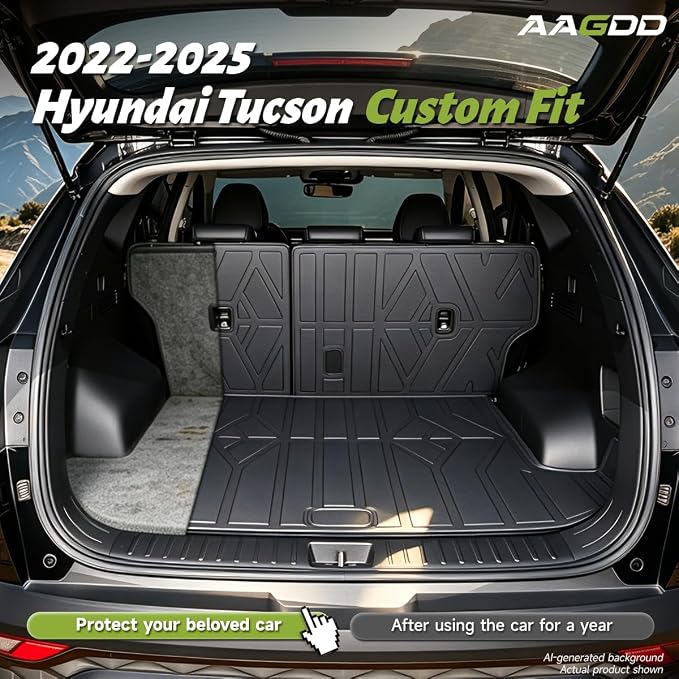 Cargo Trunk Mat with Backrest Mats for Hyundai Tucson 2022-2026,All Weather Protection TPE Heavy Duty Cargo Liner Tucson Accessories,Not for PHEV (Plug-in Hybrid Models) & Tucson N Line