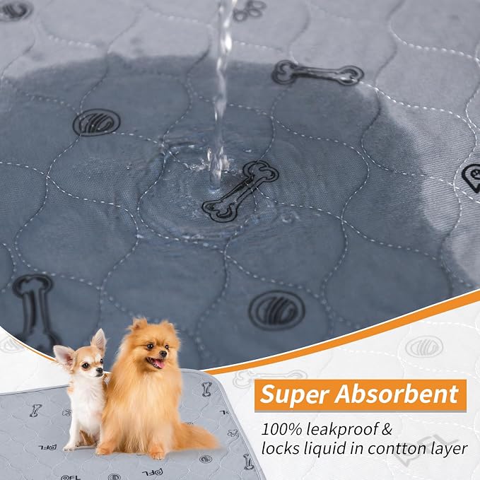 Reusable Puppy Pads, 24x36 Washable Pee Pads for Dogs with Non-Slip Bottom | Whelping Mats, Waterproof, Bone Print, puppy training pads, Absorbency, Leakproof, Machine Washable, Quick Dry, Housebreaking