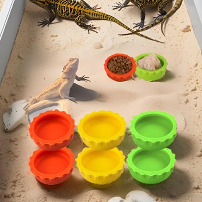Meow&Woof 8 Pcs Reusable Silicone Reptile Feeding Cups – Bearded Dragon Water Bowl & Crested Gecko Food Dish, Habitat Tank Starter Kit Accessories for Turtle, Snake, Hermit Crab