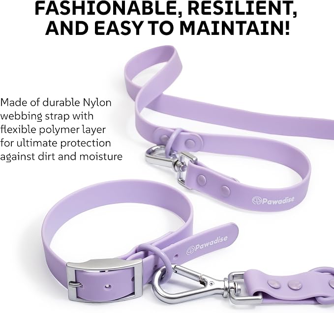 Dog Harness, Collar & Leash Set, Adjustable No Pull Harness with 3 Leash Clips, Waterproof Matching Collar & Leash, Breathable Comfort (Lilac, Large)
