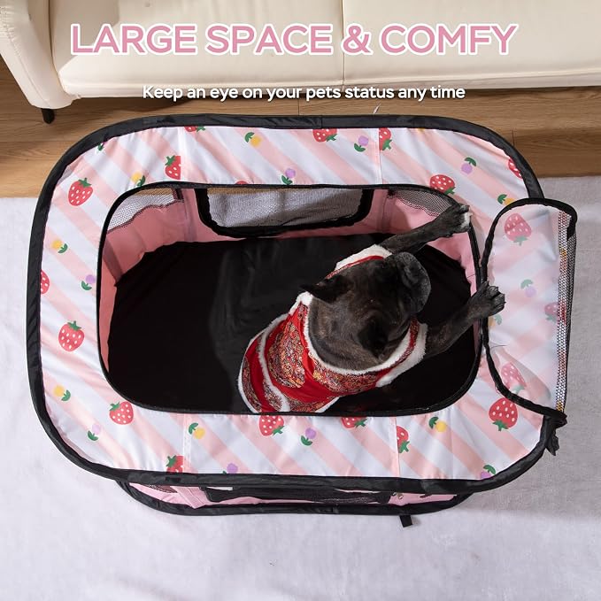 Dog and CAT pop Play Pen,Pets Houses for Dogs and Cats,Indoor&Outdoor Exercise Pen Dog Tent Puppy Playground Large (L, Pink) | Portable Dog Kennel with Upgrade Breathable Mesh，Sturdy Kitten Playpen Indoor & Outdoor for Rabbit or Small Animals，Pink
