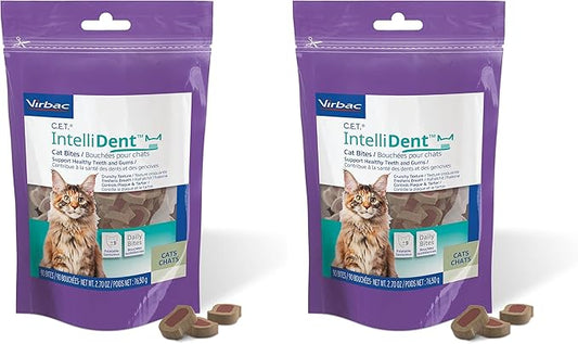 Virbac C.E.T.® INTELLIDENT® Cat Bites for Dental Care | Healthy Teeth and Gums | Fresh Breath,Chicken Flavor,(Pack of 2)