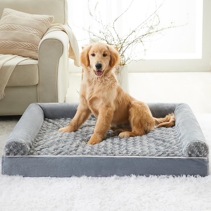 BFPETHOME Orthopedic Washable XXL Dog Bed for Senior Dog Cozy Sleep | Extra Large Waterproof Big Soft Pet Couch Bed for Dogs Relax with Removable Cover Supportive Egg Crate Foam Grey 48x35 Inch