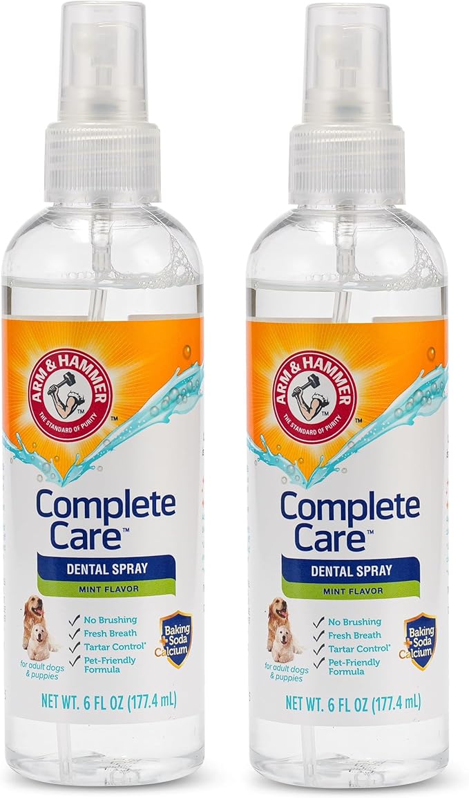 Arm & Hammer Complete Care Dog Dental Spray, Mint Flavor, Brushless Dog Breath Freshener with Baking Soda and Calcium for Tooth Enamel Support, Fluoride-Free, 6 Fl Oz - 2 Pack