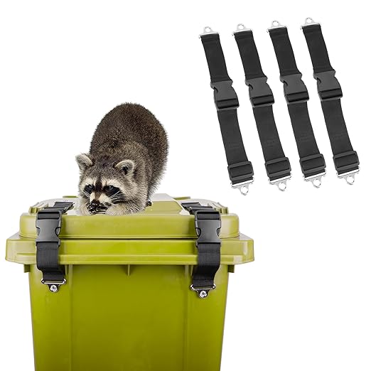 Trash Can Locks for Animal- Bear Raccoon Dog Proof Garbage Bin Lock-Adjustable Length - Easy to Install, Long Lasting Strap Lid Garbage Can Lock for Out Door Garbage Can - 4PCS