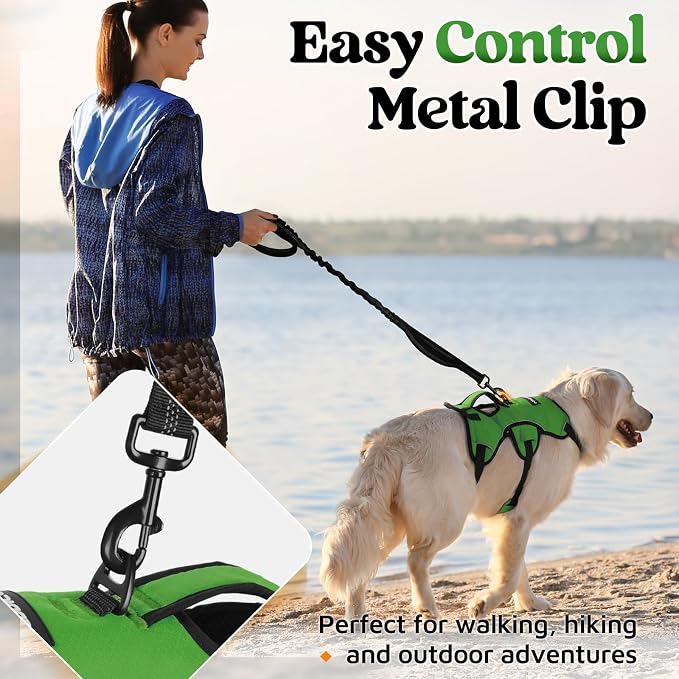 rabbitgoo Escape Proof Dog Harness for X-Large, No Pull with Lift Handle | No Escape, Full Soft Padded, Reflective Adjustable Vest, Leash Clip for Walking Hiking Training, Green, X-Large