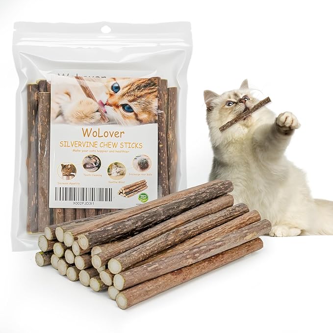 WoLover Silvervine Sticks for Cats, Natural Catnip Matatabi Chew Sticks Teeth Molar Chew Toys for Cat Kitten Kitty (25 PCS)
