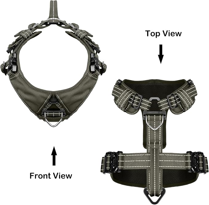 ICEFANG Dog Halter Harness with Metal Buckles,Dog Strap Vest X-Large Dogs | Control Handle,Summer-Cooling,Reflective,Front Hook,Adjustable,Soft Padded,No Pull,Green,XLarge