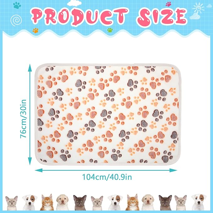 Tatuo 4 Pack Fleece Dog Blankets for Puppy Cats Multi-Size Sleep Mat for Pet Guinea Pig Soft Washable Warm Crate Bed Puppy Teething Toys Print Pattern Blanket Indoor(White,41 x 30 Inch,Paw)