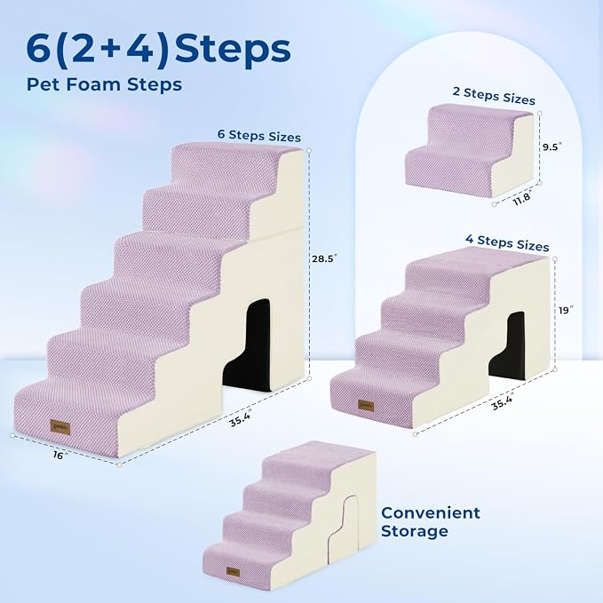 ZOMISIA Dog Stairs for High Beds with Tunnel, 29" H 6 Steps for Large Dog | Tunnel 2 in 1 with Zippers, Suitable for Short-Legged Dogs Get on Bed, Non-Slip Durable Dog Steps with High-Density Foam
