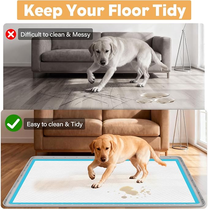 57" x40" Pee Pad Holder for Dogs Puppy Pad Holder Light Grey | Extra Large Silicone Pee Tray for Dog Training Floor Protection Raised Edge Dog Potty Tray, No Pee Pads