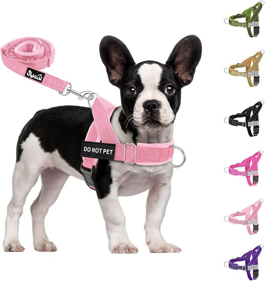 SlowTon No Pull Dog Harness with Front Clip - Heavy Duty, Soft Padded | Neck & Chest Adjustable, Tactical Pet Vest and Leash Set for Large Medium Sized Dogs, for Easy Walk & Training, Pink S