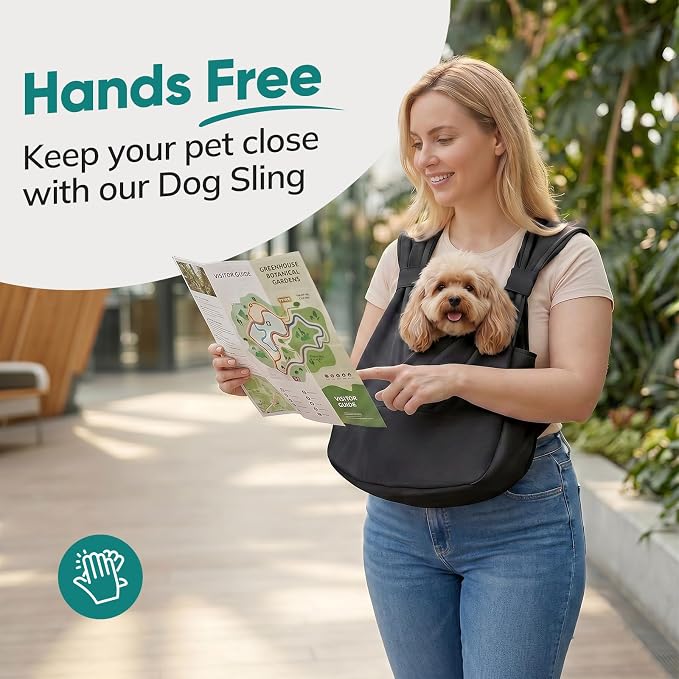 Dog Sling Carrier Front with Thicken Bottom Support for Small Dogs 10-16 lb | Adjustable, Hands Free, Comfortable Wearable, Lightweight, Vet Visits, Anxiety, Travel, Hiking, Safety Clip Black