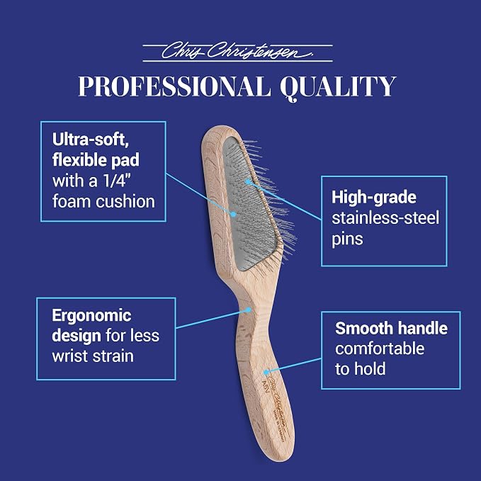 Chris Christensen Mark V Triangle Slicker Brush for Dogs, 12mm Pins, Groom Like a Pro, Handcrafted Lightweight Beechwood Ergonomic Handle, Stainless Steel Pins, A5V. Made in Germany.