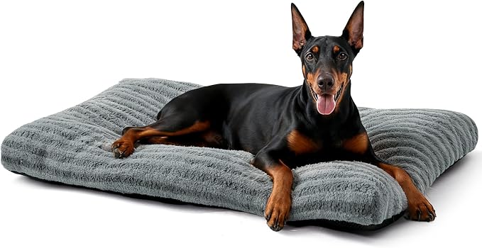 FURTIME Washable XXL Dog Bed for Extra Large Dogs, Giant Dog Crate Beds | Comfy Fluffy Kennel Pad Anti-Slip Pet Sleeping Mat, Machine Washable Dogs Pillow, 47"x29"x4", Gray