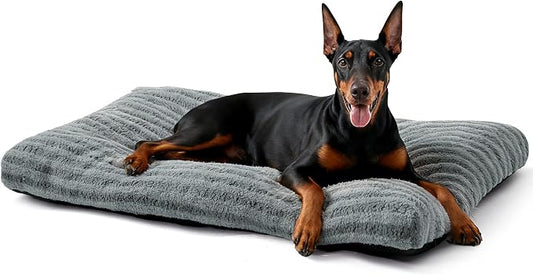 FURTIME Washable XXL Dog Bed for Extra Large Dogs, Giant Dog Crate Beds | Comfy Fluffy Kennel Pad Anti-Slip Pet Sleeping Mat, Machine Washable Dogs Pillow, 47"x29"x4", Gray