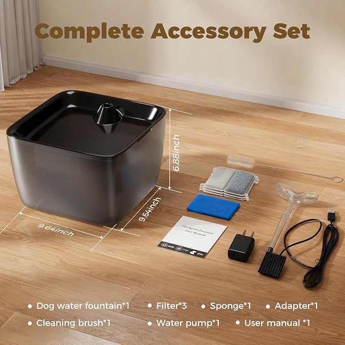 Pet Water Fountain for Large Dogs & Cats, 7L/1.84Gal, Quiet Automatic Pump | Large dog water bowl dispenser for multi-pet households,easy to clean,visible water level, no spill, recirculating system