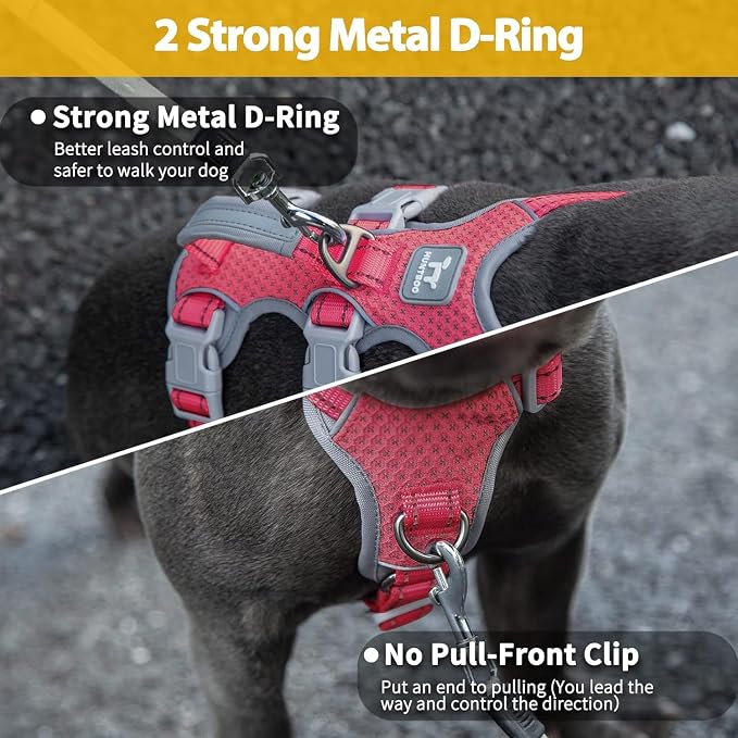 No Escape Dog Harness, Escape Proof Harness, Fully Reflective Harness with Padded Handle, Breathable, Durable, Adjustable Vest for Small Dogs Walking,Training,and Running Gear(Red,S)