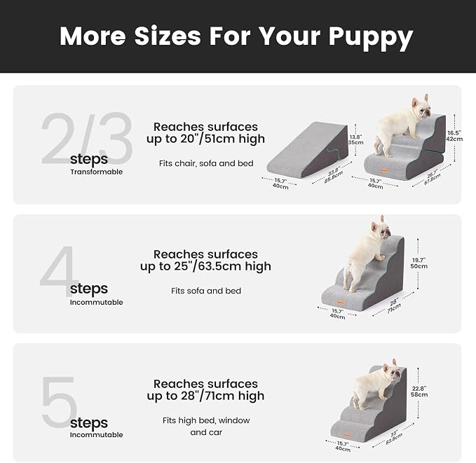 Gardner Pet Dog Stairs for Small Dogs 22.8" H, Curved 5-Step Pet Stairs, Dog Steps for High Bed, Couch (24-30 in) with Durable Non-Slip Waterproof Fabric Cover and CertiPUR-US Certified Foam