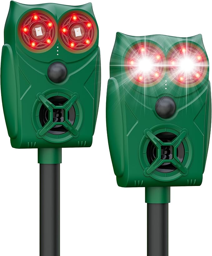 Solar Ultrasonic Animal Repeller with Motion Sensor, Deer Repellent Devices with LED Light, Waterproof Cat Repellent Outdoor, Dog Deterrent for Yard Garden to Repel Raccoon, Squirrel, Fox (2, Green)