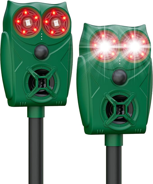 Solar Ultrasonic Animal Repeller with Motion Sensor, Deer Repellent Devices with LED Light, Waterproof Cat Repellent Outdoor, Dog Deterrent for Yard Garden to Repel Raccoon, Squirrel, Fox (2, Green)