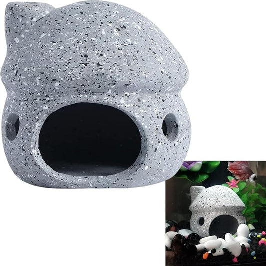 Cute Mushroom Aquarium Decorations, Ceramic Fish House Decor, Small Pleco Shelter Caves, Betta Fish Tank Accessories, Mushroom Shape Shrimp Fish Tank Decorations Stone Color - Grey