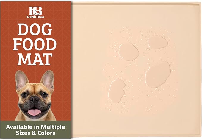 Leash Boss Dog Food Mat - Waterproof Cat & Dog Bowl Mat for Food and Water, Silicone Pet Feeding Mats for Floors, Non-Slip Placemat with High Edges, Puppy Essentials (XXL: 30"x22", Beige)
