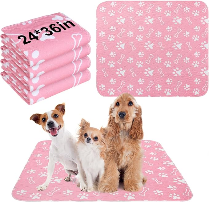 BEAUTYZOO 4 Pack Washable Pee Pads for Dogs,Reusable Puppy Pads 24x36 Pink | Waterproof Super Absorbent,Non Slip and Leak-Proof Against Urine,Whelping Pads Mats for Puppy Potty Training,Playpen,Crate