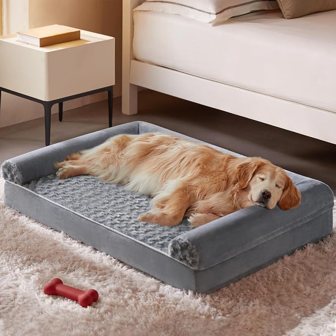 BFPETHOME Orthopedic Washable XXL Dog Bed for Senior Dog Cozy Sleep | Extra Large Waterproof Big Soft Pet Couch Bed for Dogs Relax with Removable Cover Supportive Egg Crate Foam Grey 54x36 Inch