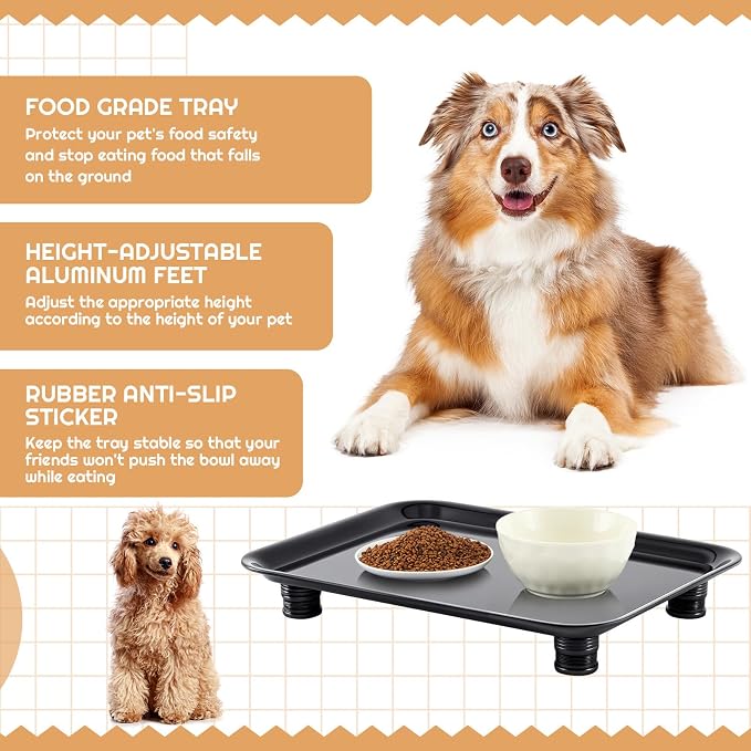 Marsui Ant Proof Pet Food Tray, Waterless Raised Cat Dog Bowl Stand with Adjustable Legs, No-Fill Physical Barrier for Indoor Feeding Station, Kitchen Sweets and Trash Area(23mm-37mm,Black)