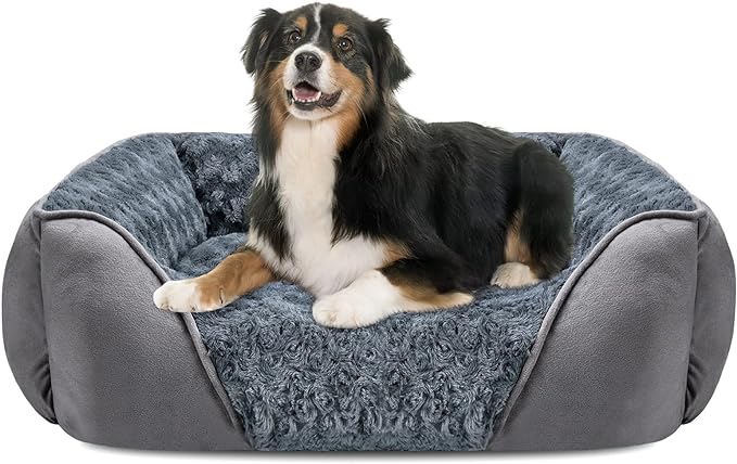 X-Large Dog Bed for Large, Medium, Small Dogs - Rectangle, Washable, Orthopedic, Soft Calming Sleeping Puppy Bed - Durable Pet Cuddler with Anti-Slip Bottom - XL (35"x25"x10")