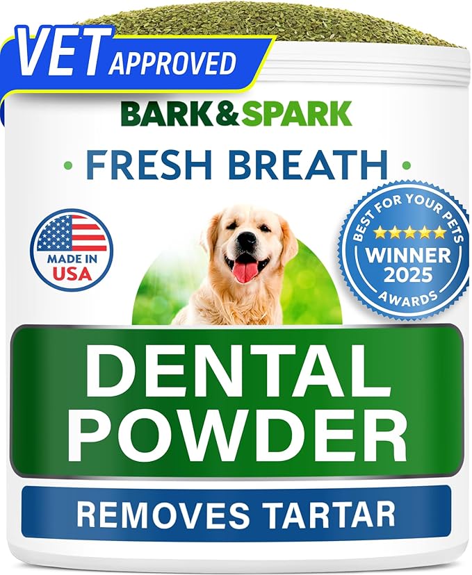 BARK&SPARK Dog Teeth Cleaning Powder & Breath Freshener, Dental Powder Cleaner for Bright Dog Teeth, Plaque and Tartar Advanced Remover for Dogs, Pet Oral Care with Bright Pro Formula - 30 Servings